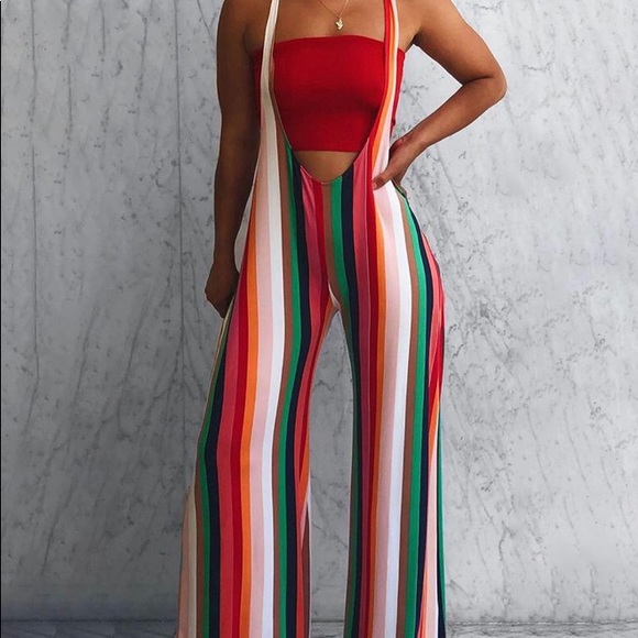 Pants - Colorful suspender jumpsuit